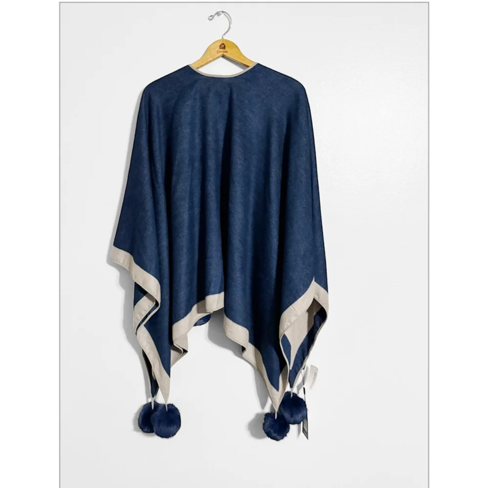 Jayley New!! Cashmere & Silk Reversible Pom Pom Wrap